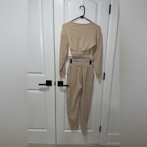 Fashion Nova Two Piece Sweatsuit Set Extra Small Neutral Beige